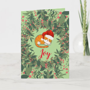 Joy Cat Holidays Wreath Blätter Pink Green Red Karte