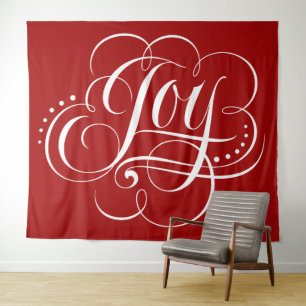 JOY Christmas Calligraphy Lettering Red Wandteppich