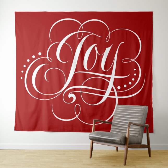 JOY Christmas Calligraphy Lettering Red Wandteppich (Beispiel (Horizontal))