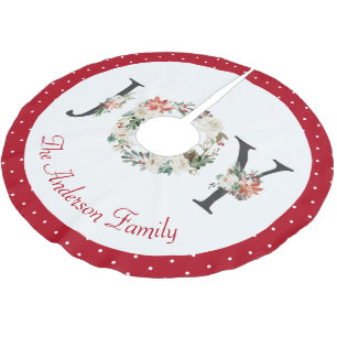 JOY Christmas Floral Wreath Custom Polyester Weihnachtsbaumdecke