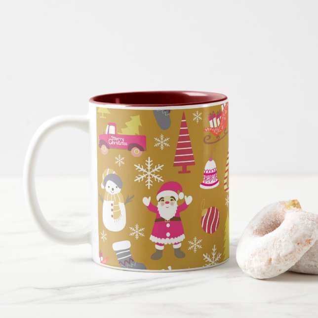 Joy Christmas Gold Zweifarbige Tasse (Mit Donut)
