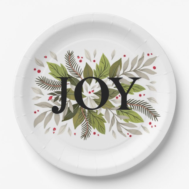 JOY, Christmas Greenery Holiday Pappteller (Vorderseite)