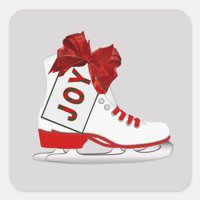 Joy Christmas Ice Skate Paket Geschenk vorhanden Quadratischer Aufkleber (Vorderseite)