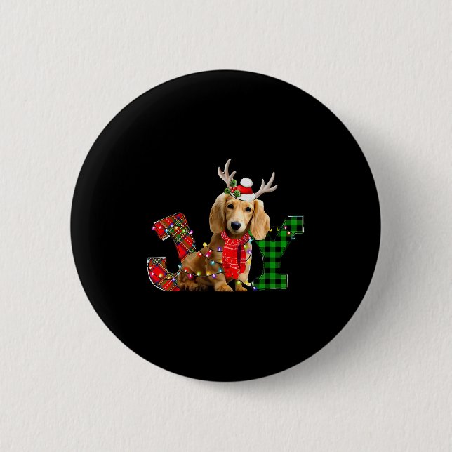 Joy Christmas Lights Long Haired Dachshund Dog San Button (Vorderseite)