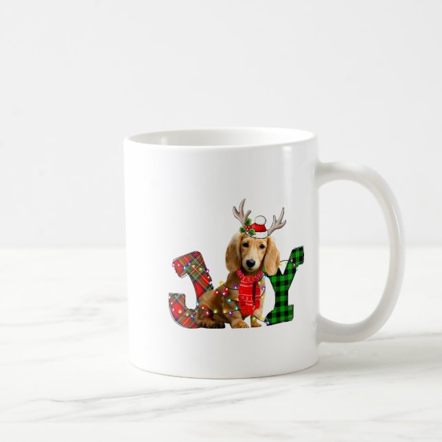 Joy Christmas Lights Long Haired Dachshund Dog San Kaffeetasse (Rechts)