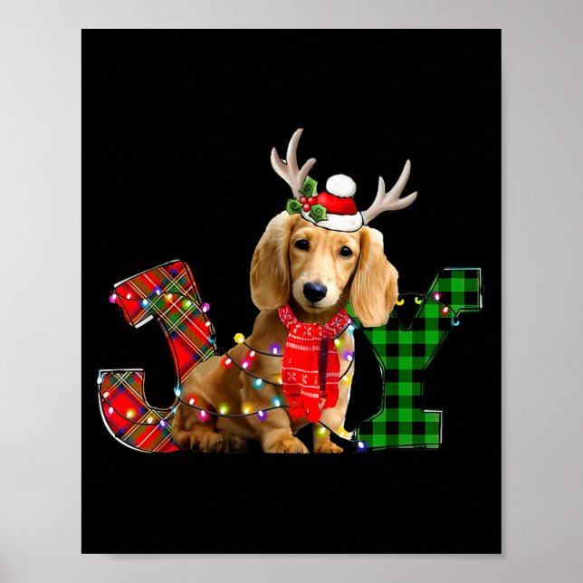 Joy Christmas Lights Long Haired Dachshund Dog San Poster (Vorne)