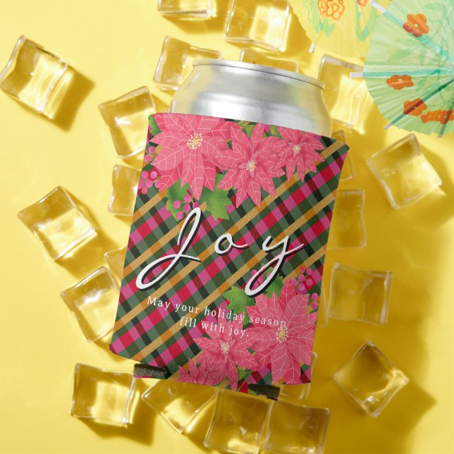 Joy Christmas Poinsettia Plaid Business Logo Gift Dosenkühler (In Situ Sommer)