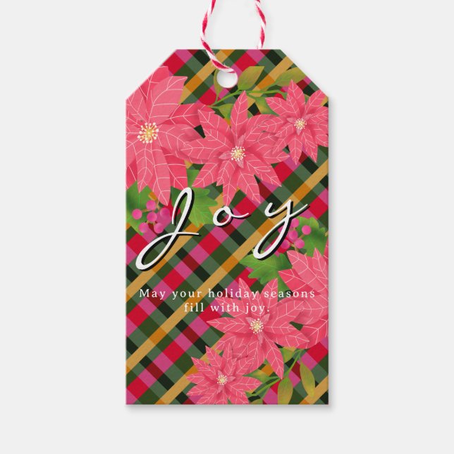 Joy Christmas Poinsettia Plaid Business Logo Gift Geschenkanhänger (Vorderseite)