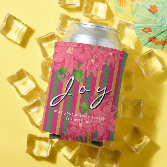 Joy Christmas Poinsettia Stripe Business Logo Gift Dosenkühler (In Situ Sommer)