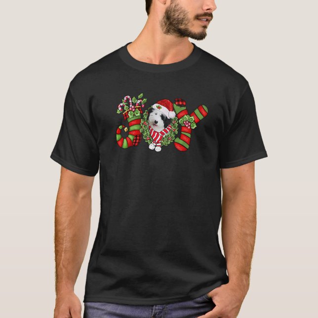 Joy Christmas Sheepadoodle Dog Santa Pajamas Xmas T-Shirt (Vorderseite)