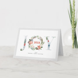 Joy Christmas Typografy & TFloral Wreath Feiertagskarte