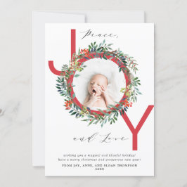 JOY Christmas Wreath Red Baby Foto Feiertagskarte