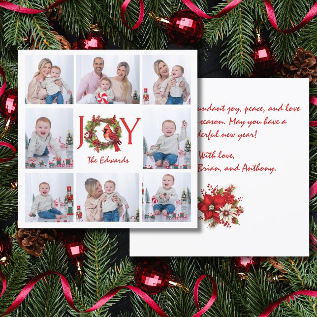 JOY | COLLAGE ACHT FOTOS CHRISTMAS CARD DANKESKARTE (This lovely Christmas collage card will let you share JOY with friends and family. Buy it today!)