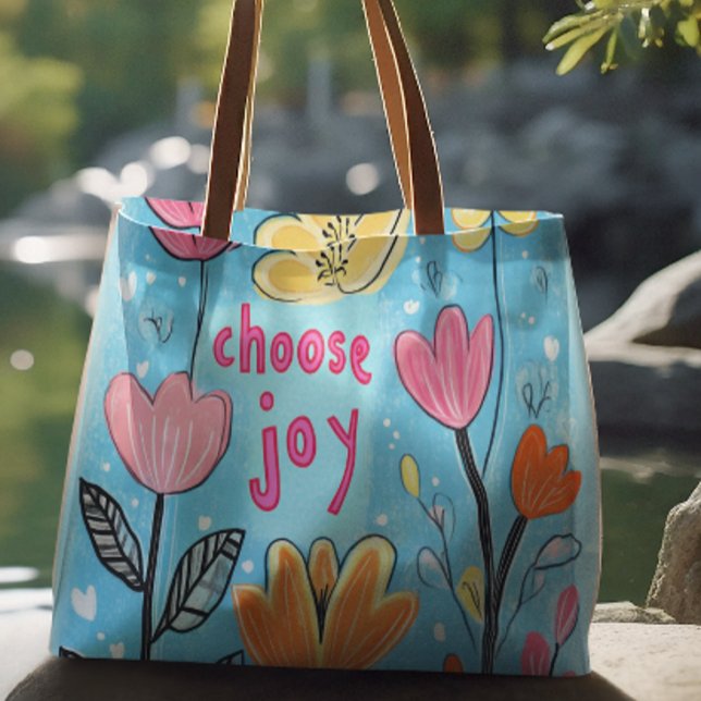 Joy Colorful Blume Art (Choose Joy Colorful Flower Art Tote Bag - Larage)
