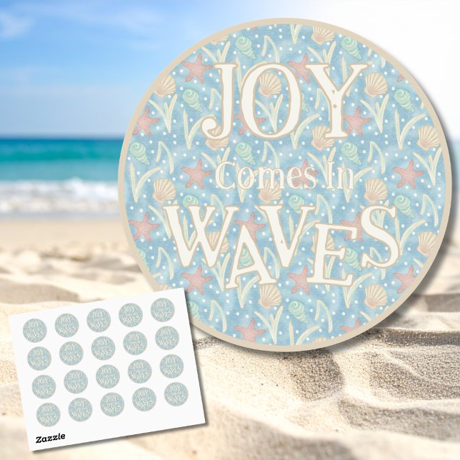 Joy Comes in Waves – Boho Beach  Runder Aufkleber (Joy Comes in Waves – Boho Beach Round Sticker Set)