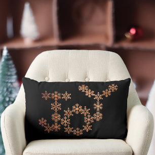 Joy Copper Snowflakes Black Festival Lumbar Pillow Lendenkissen