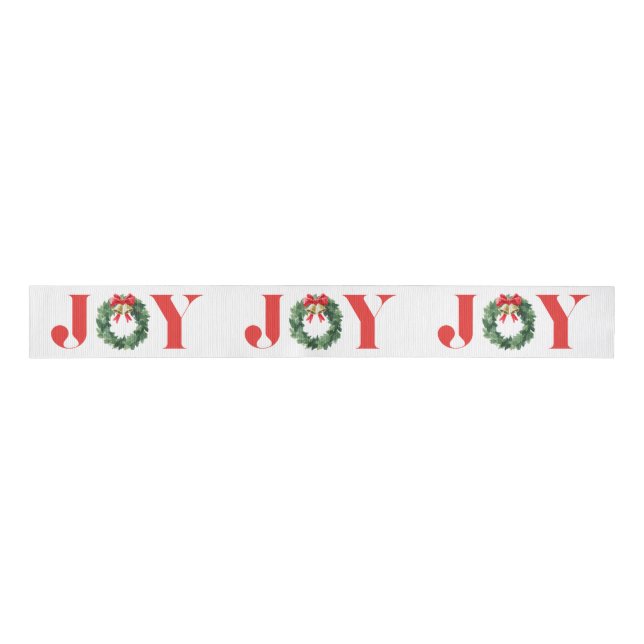 Joy Cozy Red Green Wreath Christmas Grosgrain Ribb Ripsband (Vorderseite)