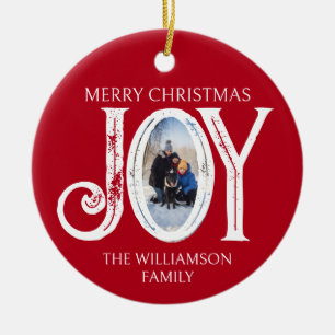 Joy Custom Familienname Foto Weihnachtsfeiertag Keramik Ornament