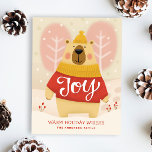 Joy. Cute winter Christmas woodland bear animal  Feiertagspostkarte<br><div class="desc">"Joy" Christmas Postcard with cute funny cartoon woodland bear animal in pink blush red colors for winter holidays.</div>