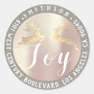 Joy Deer Christmas Return UAWG Gray Linen Runder Aufkleber
