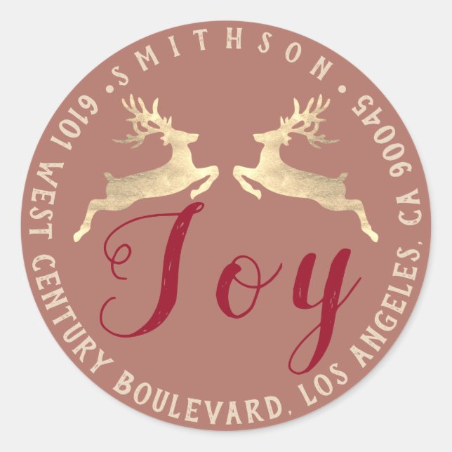 Joy Deer Holiday Return UAWG Rustic Gold Runder Aufkleber (Vorderseite)