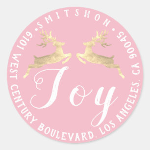Joy Deer Holiday Rücksendeadresse Pink UAWG Golden Runder Aufkleber