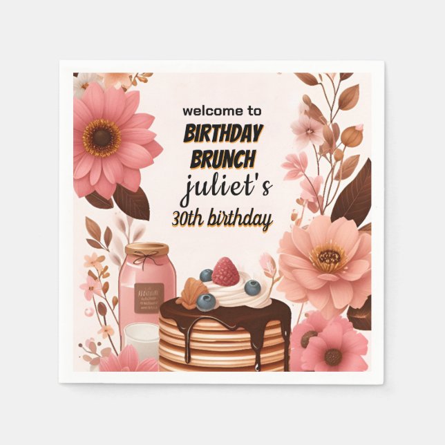 joy Donut pancake erwachsene rosa Brunch 30. Gebur Serviette (Vorderseite)