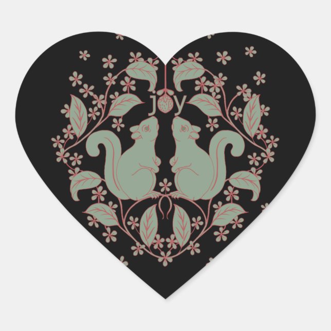 Joy Eichhörnchen mit Blume Animal Art Heart Sticke Herz-Aufkleber (Vorderseite)