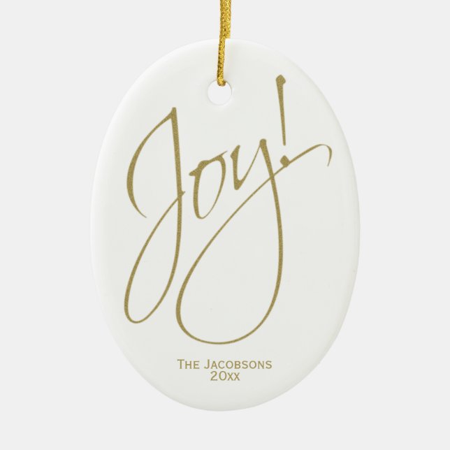 Joy! Einfaches elegantes Gold & White Christmas Fo Keramik Ornament (Vorne)