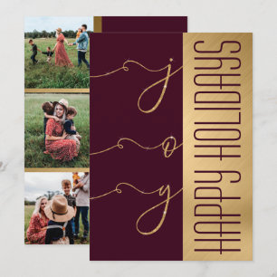 Joy Elegant Gold Burgundy Glitzer Foto Holiday Karte