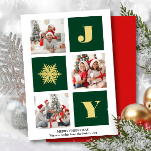 JOY Elegant Gold Snowflakes Modernes Script Foto Feiertagskarte