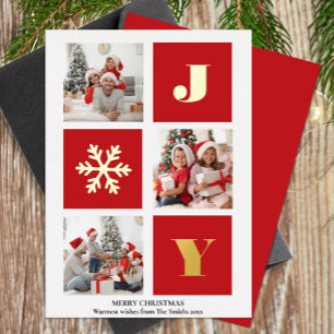 JOY Elegant Gold Snowflakes Modernes Script Foto Folien Feiertagskarte