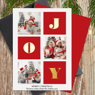 JOY Elegant Gold Snowflakes Modernes Script Foto Folien Feiertagskarte