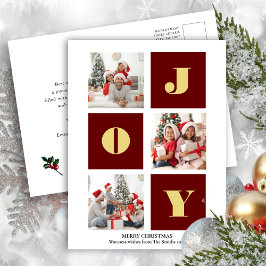 JOY Elegant Gold Snowflakes Modernes Script Foto Postkarte