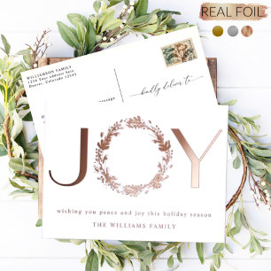 "JOY", elegant und einfach, Foil Holiday Postcard Folien Feiertagspostkarte