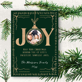 JOY Evergreen Gold Accents Classy Christmas Photo Feiertagskarte