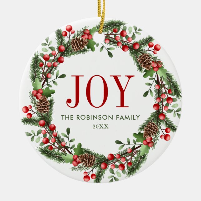 Joy Familienname Weihnachtsfeier Keramik Ornament (Vorne)