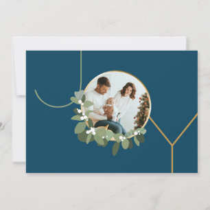 Joy Family Foto Modernes Wreath Blue Holiday Feiertagskarte