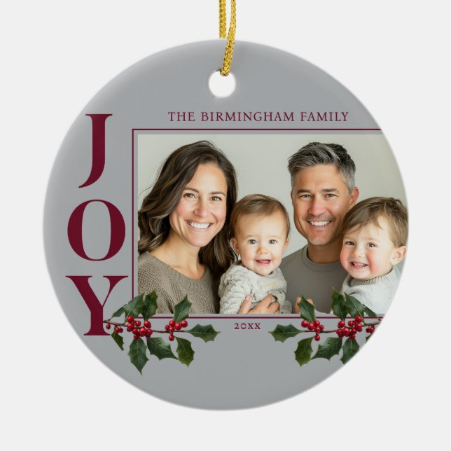JOY Family Foto Red Berry Ornament (Vorne)