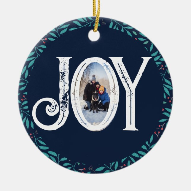 Joy Family Foto Weihnachten Keramik Ornament (Vorne)