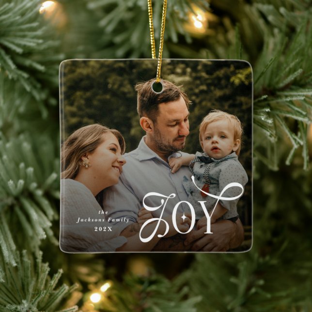 Joy Family Photo Christmas  Keramikornament (Baum)