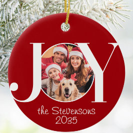 Joy Family Photo Red Christmas Keramik Ornament