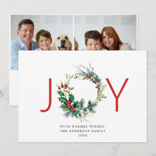 JOY Festive Holly Berry Kranz Weihnachtsgruß Feiertagskarte