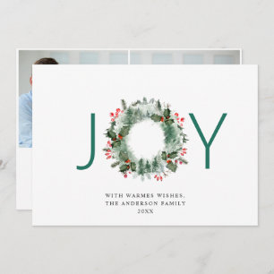 JOY Festive Holly Berry Wreath Christmas 2 Foto Feiertagskarte