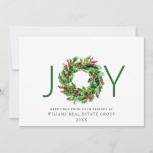 JOY Festive Holly Berry Wreath Weihnachtsgrüße Feiertagskarte