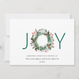 JOY Festive Holly Berry Wreath Weihnachtsgrüße Feiertagskarte