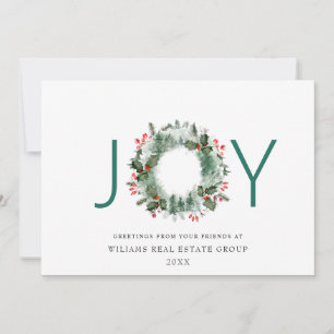 JOY Festive Holly Berry Wreath Weihnachtsgrüße Feiertagskarte
