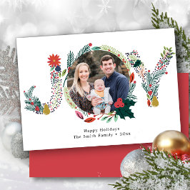 JOY Floral Red Poinsettia Pine Bough Wreath Foto Feiertagskarte