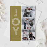 JOY Foliage Lettering Gold Foto Collage Feiertagskarte<br><div class="desc">JOY Foliage Letters Gold Weihnachtsfotografie Collage Flat Card | Senden Sie Weihnachten Grüße mit dieser skurrilen Urlaubskarte. Es zeichnet sich durch JOY Foliage dekorative Typografie und festliche Muster aus. Personalisieren Sie diese durch Hinzufügen von Namen,  Nachrichten und Fotos.</div>