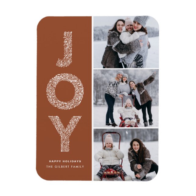 JOY Foliage Lettering Terracotta Foto Collage Magnet (Vertikal)